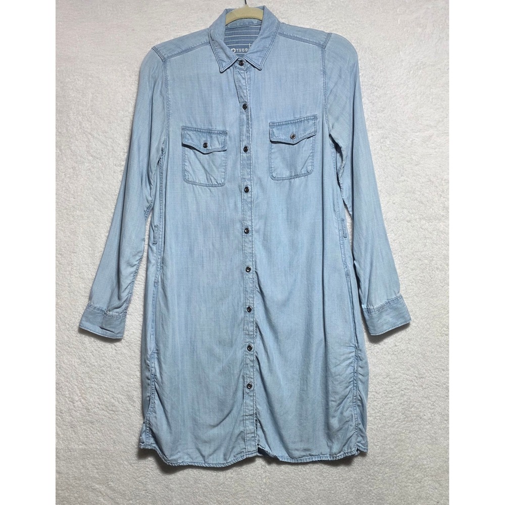 Gap 1969 Women's Small Light Wash Blue Tencel Denim Long Sleeve Shirt Dress